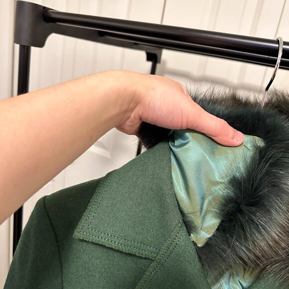 Green Pea Coat with Removable Fox Fur Collar - Picture 6 of 6